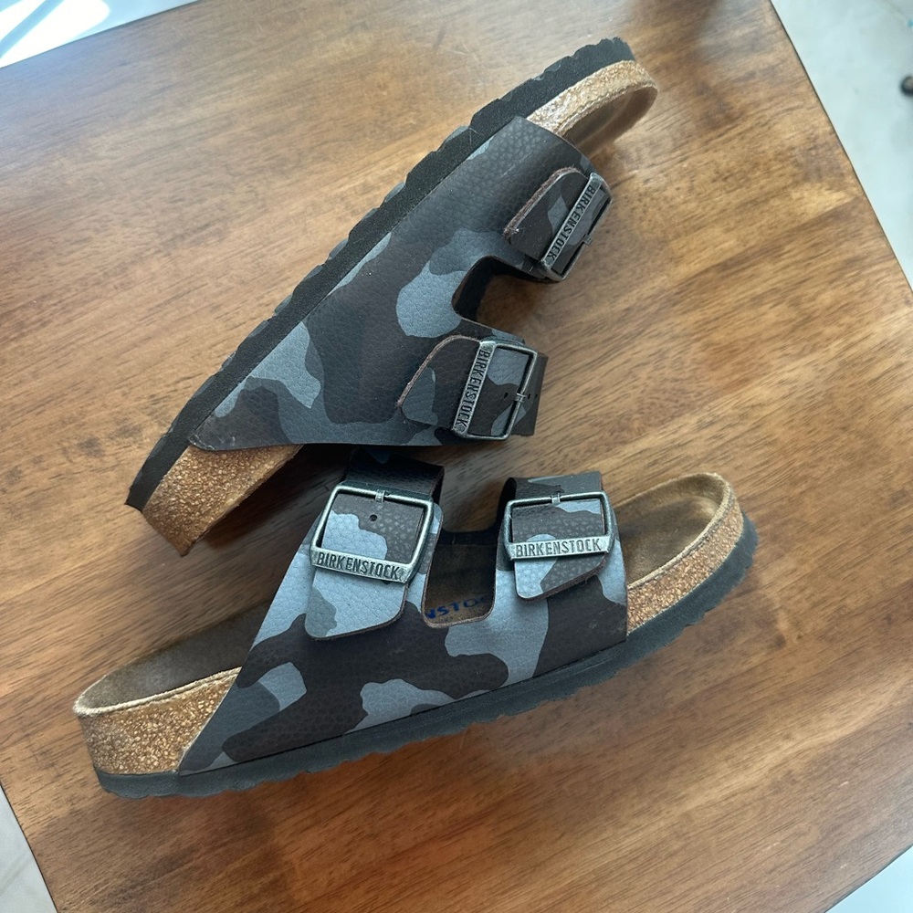 Birkenstock Arizona Black and Gray Camouflage Sandals - Picture 2 of 8